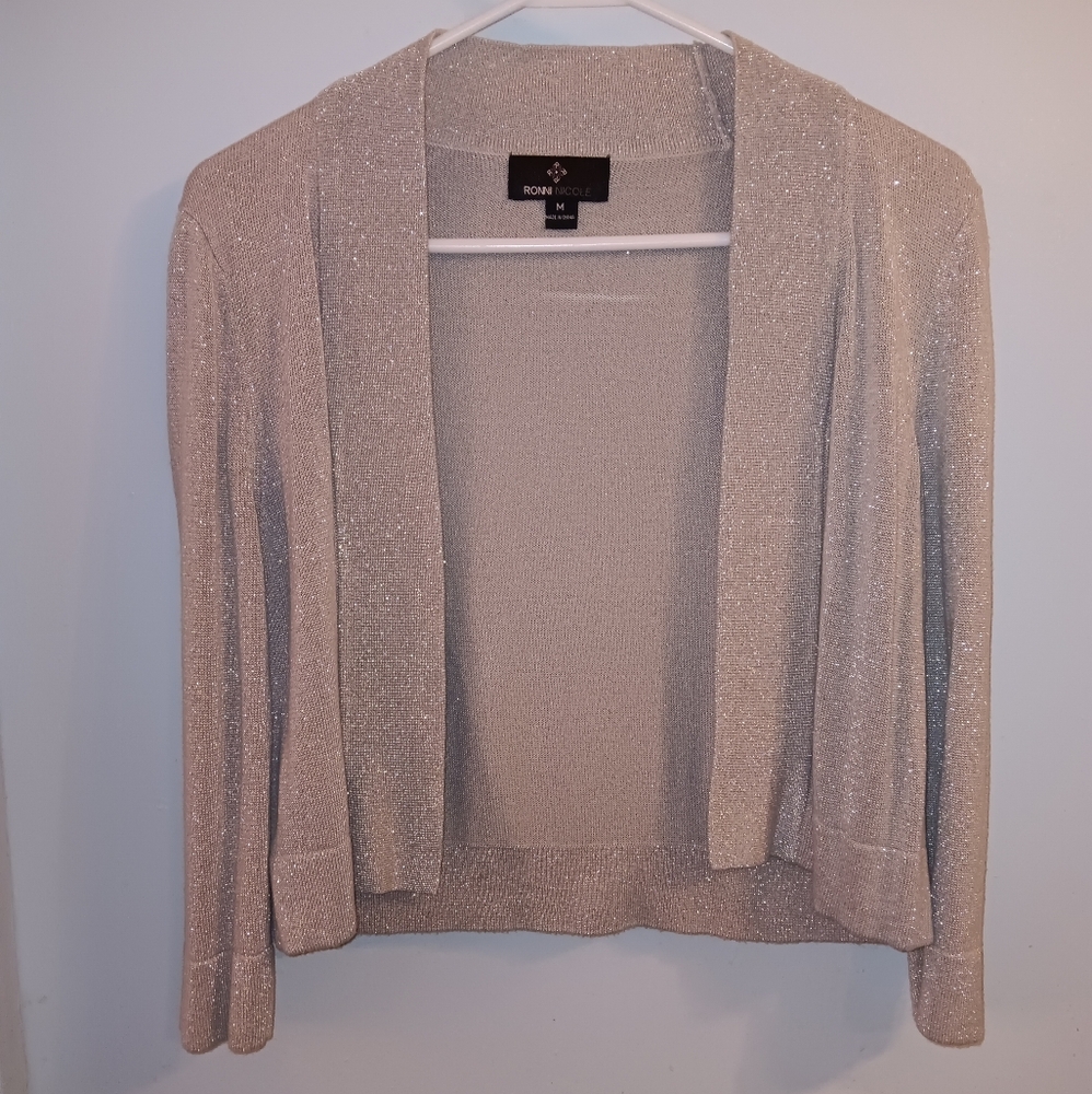 Ronni Nicole Women's Sparkling Silver Gray Sweater Shrug